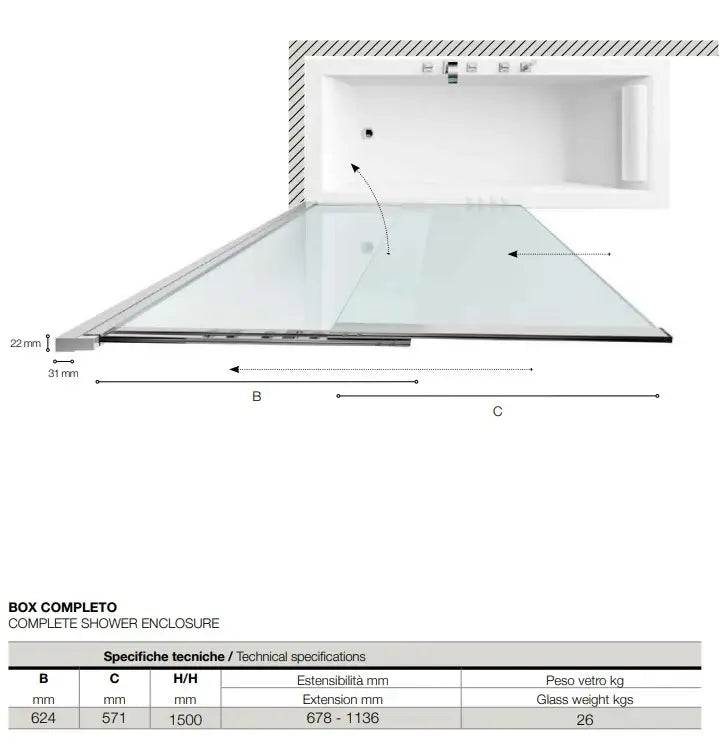 Parete Sopra Vasca 110cm Scorrevole Cristallo 5mm Anticalcare - Shopbagno.it