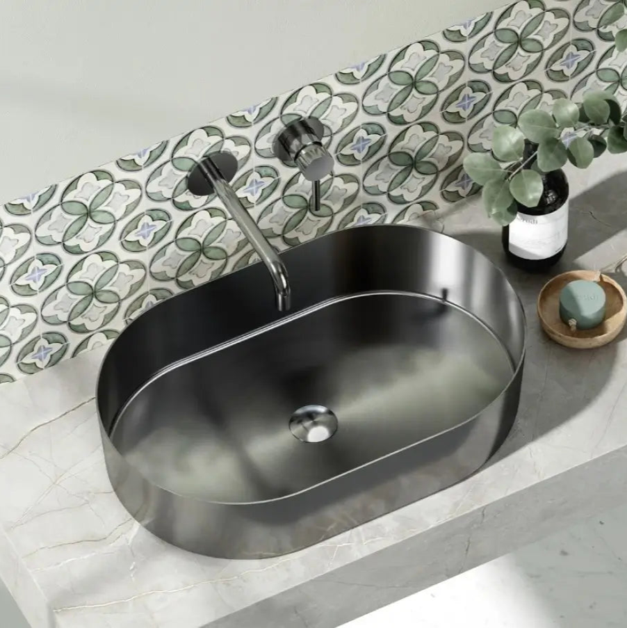 Lavabo Da Appoggio In Acciaio Inox 55x35 - Canna Di Fucile - Shopbagno.it