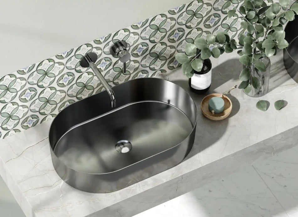 Lavabo Da Appoggio In Acciaio Inox 55x35 - Canna Di Fucile - Shopbagno.it