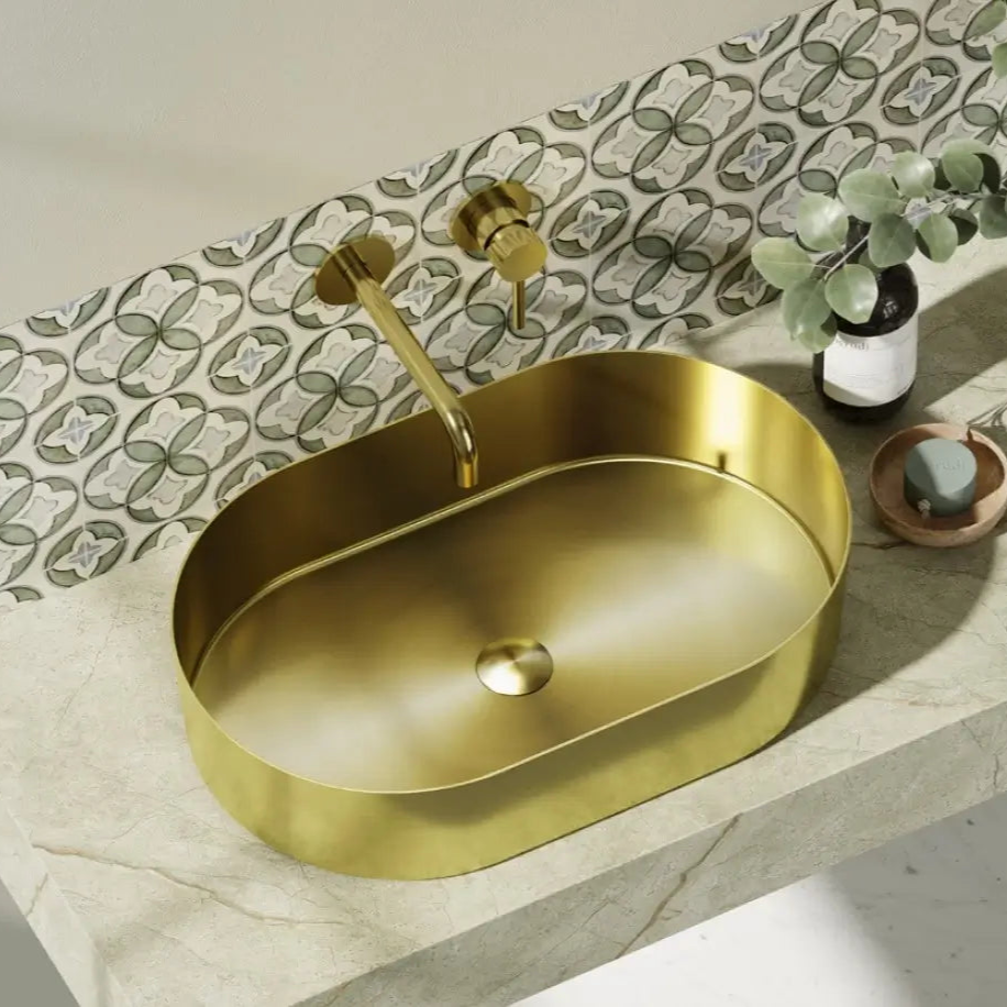 Lavabo Da Appoggio In Acciaio Inox 55x35 - Oro - Shopbagno.it