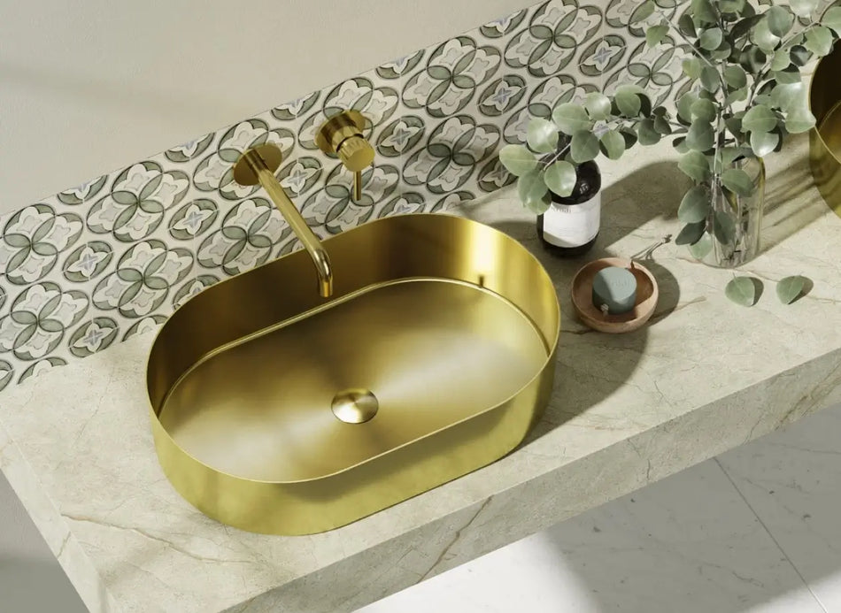 Lavabo Da Appoggio In Acciaio Inox 55x35 - Oro - Shopbagno.it