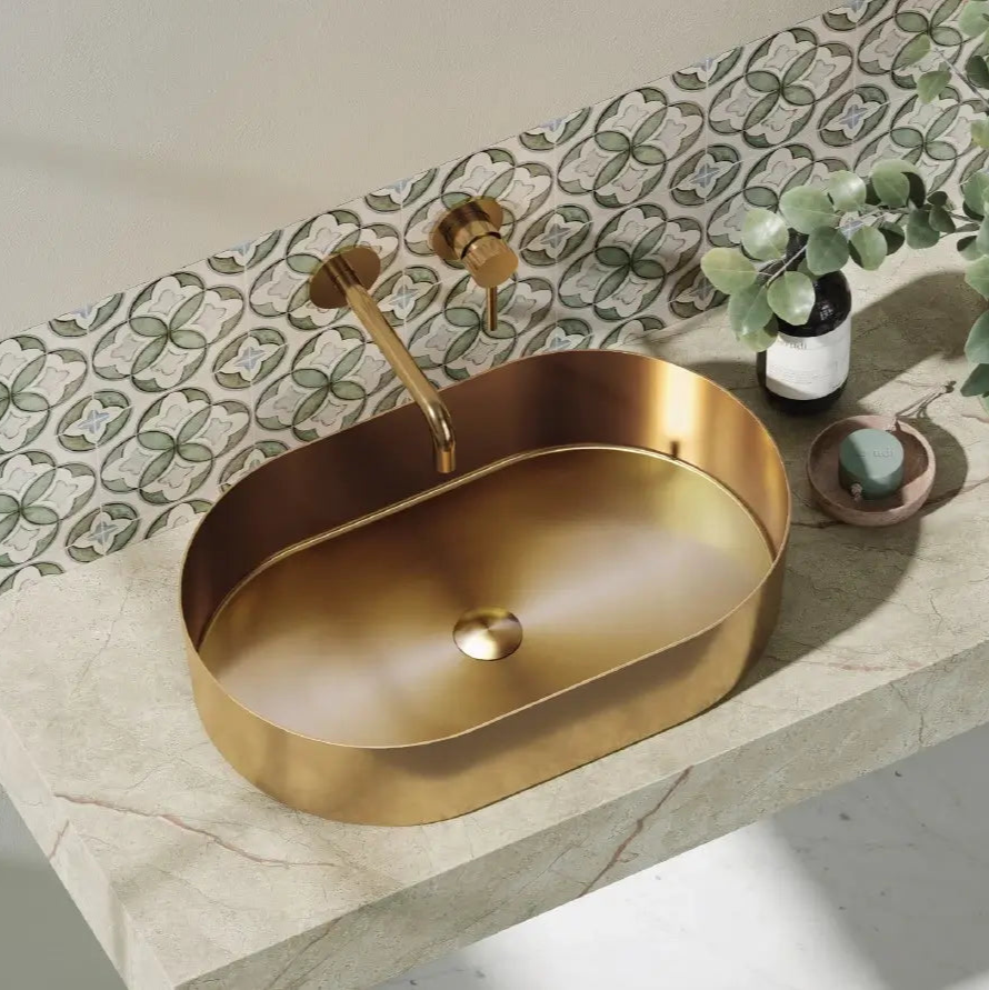 Lavabo Da Appoggio In Acciaio Inox 55x35 - Oro Rosa - Shopbagno.it