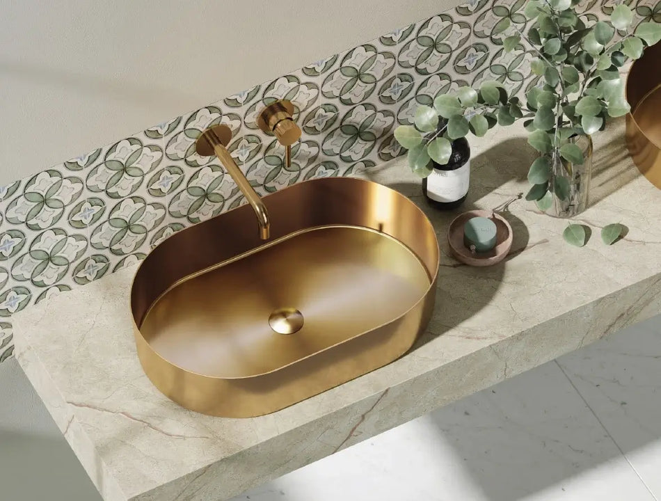 Lavabo Da Appoggio In Acciaio Inox 55x35 - Oro Rosa - Shopbagno.it