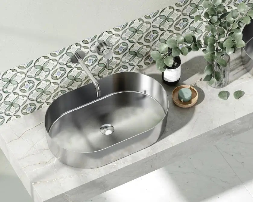 Lavabo Da Appoggio In Acciaio Inox 55x35 - Acciaio Spazzolato - Shopbagno.it