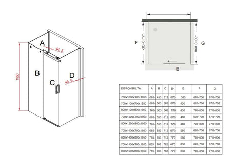 Box Doccia 3 Lati In Cristallo Trasparente 8mm Con Porta Scorrevole E Trattamento Anticalcare - E2.3