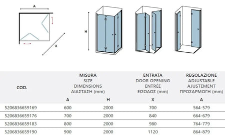 Box Doccia H200 Doppia Anta a Libro Frameless Trasparente 6mm - Shopbagno.it