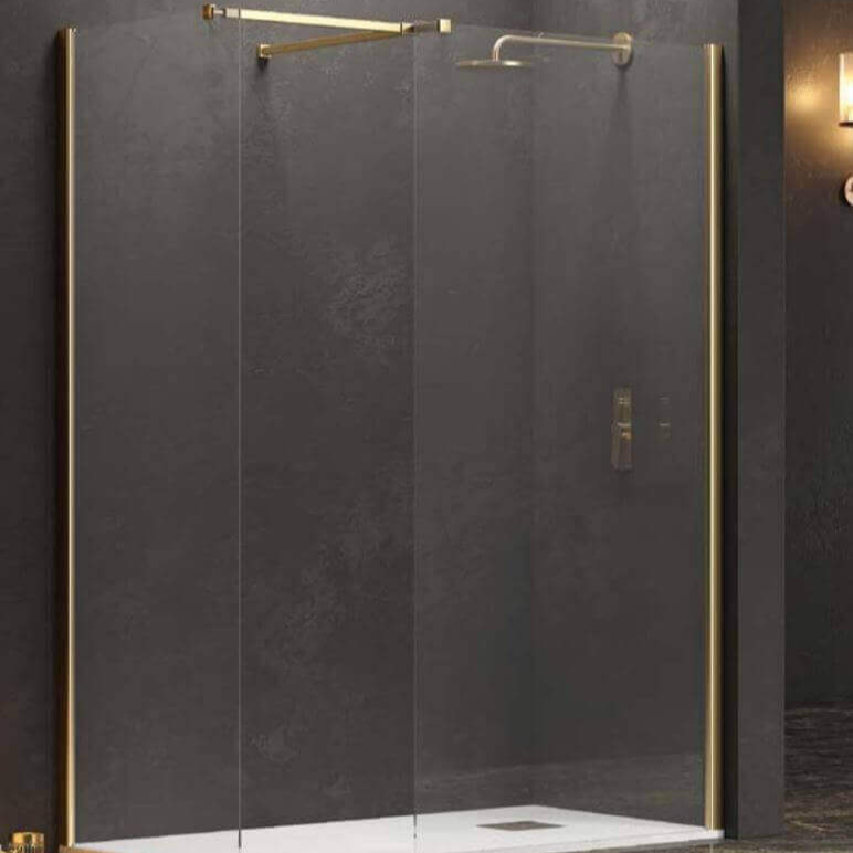 Doccia Walk in Due Pareti H200cm Anticalcare Profili Color Oro - Shopbagno.it