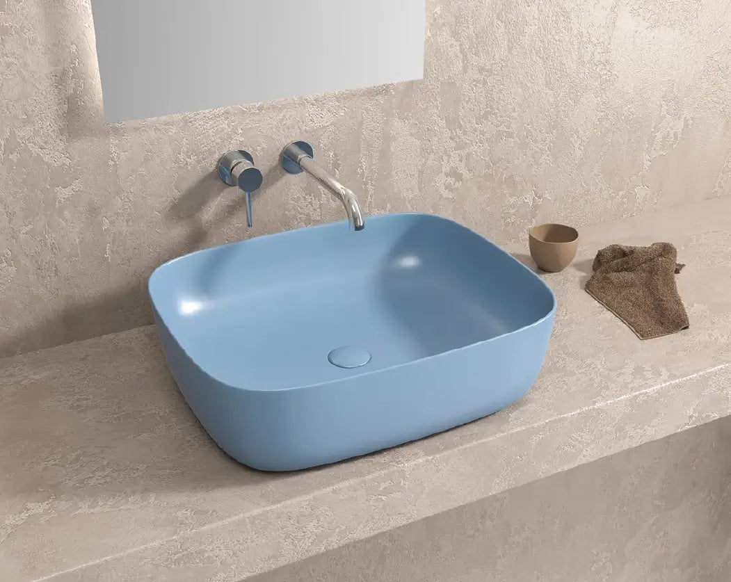 Lavabo Da Appoggio In Ceramica Azzurro Opaco - Shopbagno.it