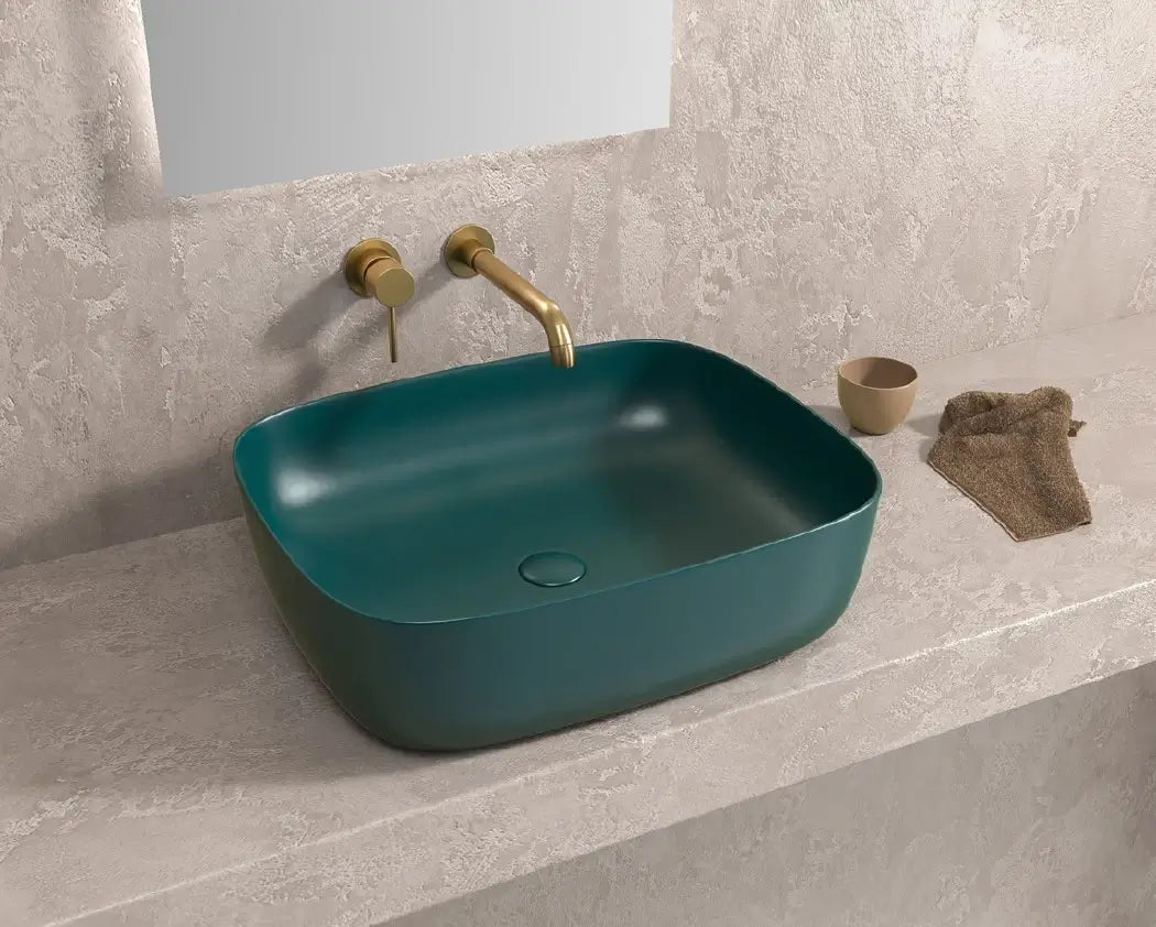 Lavabo Da Appoggio In Ceramica Verde Opaco - Shopbagno.it