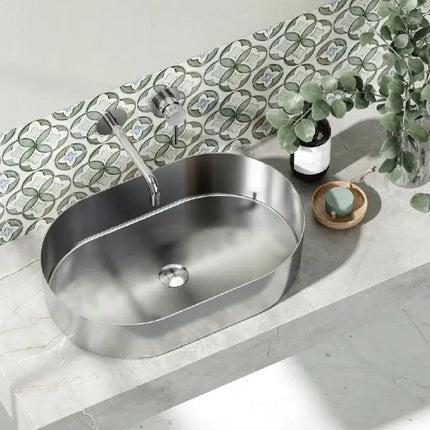 Lavabo Da Appoggio In Acciaio Inox 55x35 - Acciaio Spazzolato