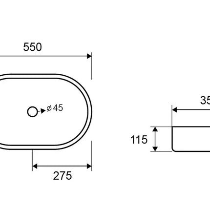 Lavabo Da Appoggio In Acciaio Inox 55x35 - Acciaio Spazzolato