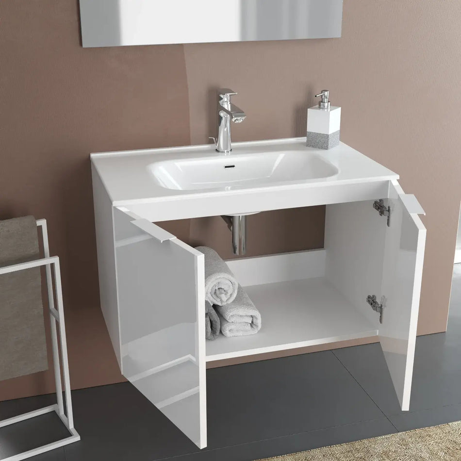 Mobile Bagno 100cm Sospeso Con 2 Ante e Specchio con Lampada