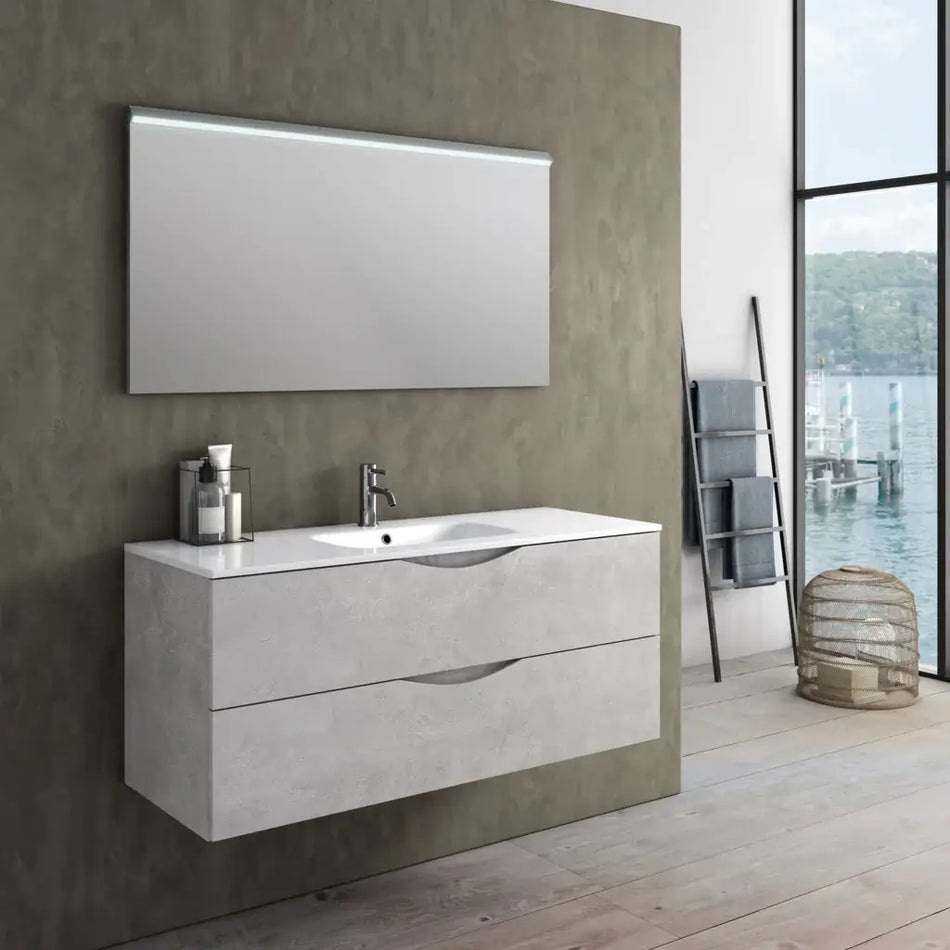 Mobile Bagno 120 cm Composizione Sospesa Effetto Pietra Bianco Effetto Pietra