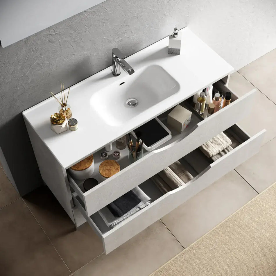 Mobile Bagno 120 cm Composizione Sospesa Effetto Pietra