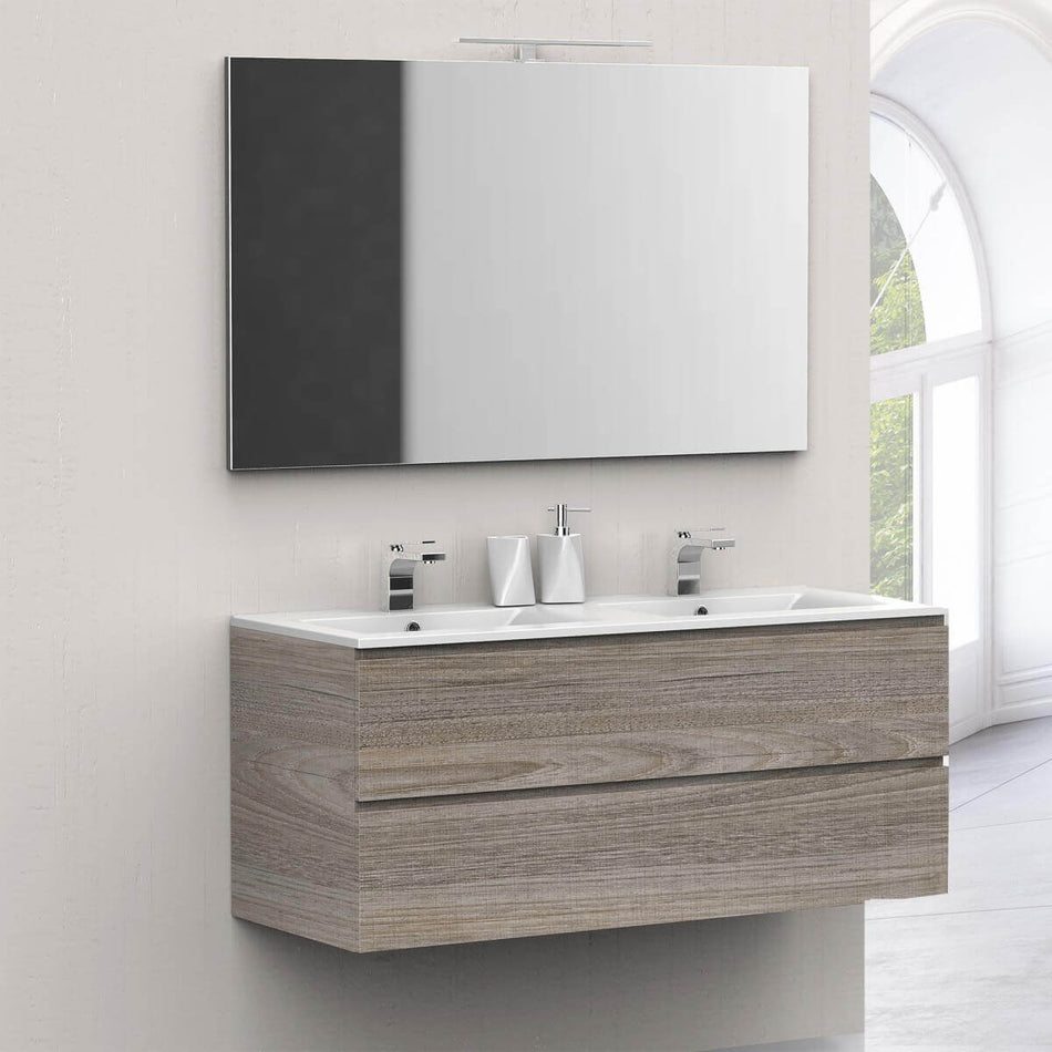 Mobile Bagno 120cm Sospeso Rovere Scuro Doppio Lavabo