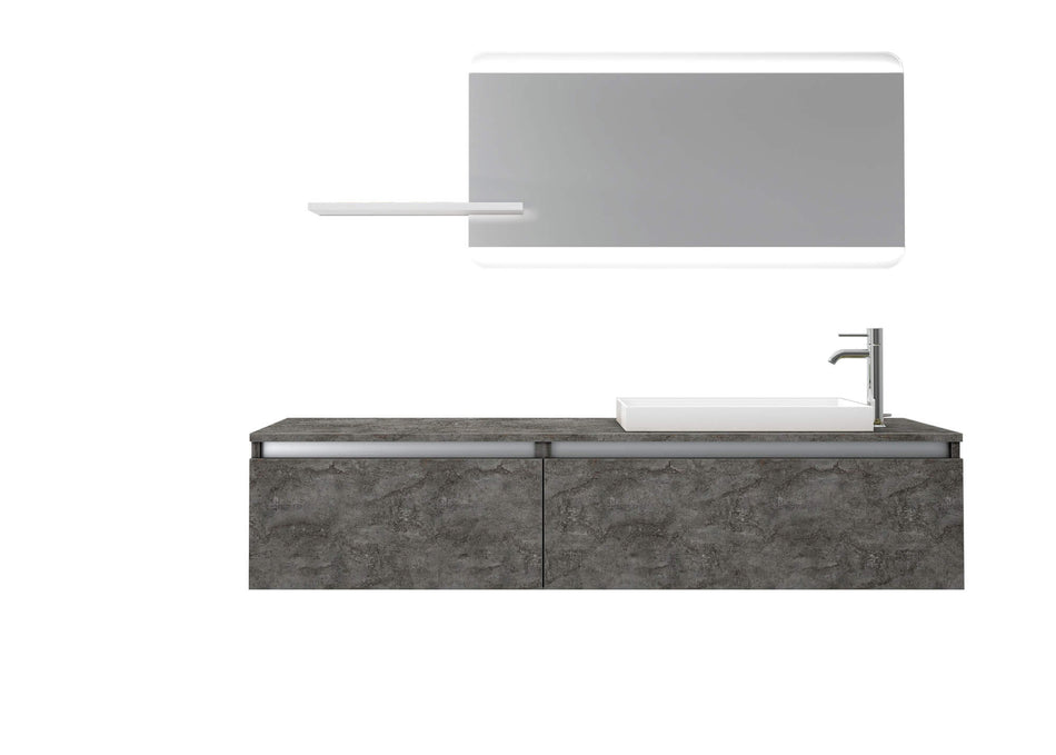 Mobile Bagno 170cm Sospeso, Due Cassetti, Lavabo, Specchio LED Integrato e Mensola Ossido