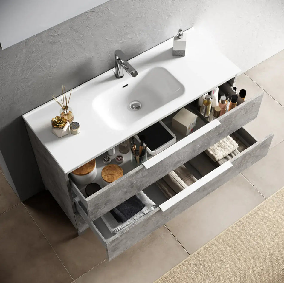 Mobile Bagno 60cm a Terra Con Tre Cassetti e Specchio