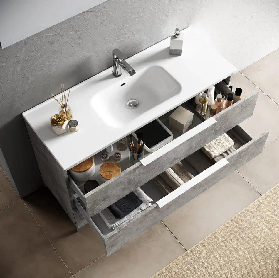 Mobile Bagno 90cm Sospeso Con Due Cassetti E Specchio Con Lampada