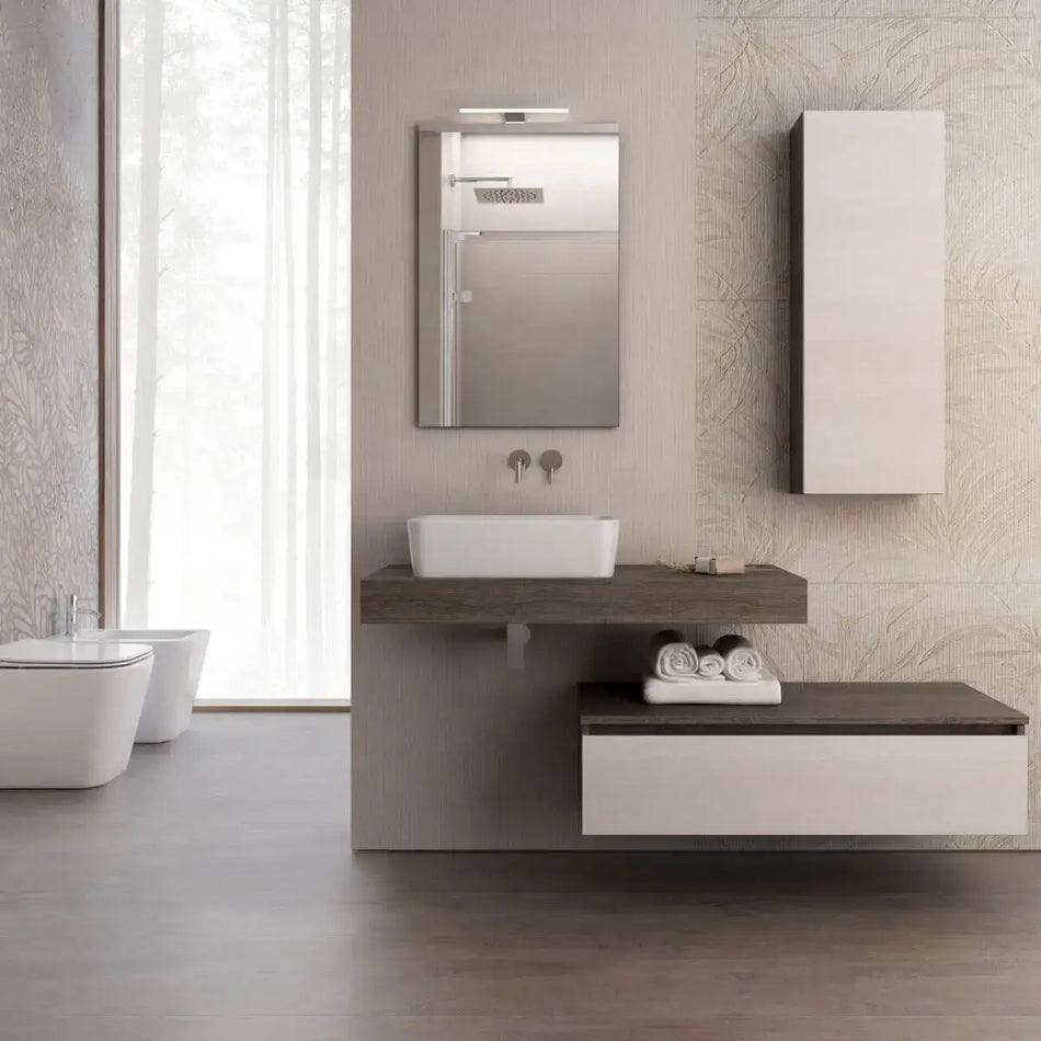 Mobile Bagno Completo Con Mensola e Lavabo Da Appoggio