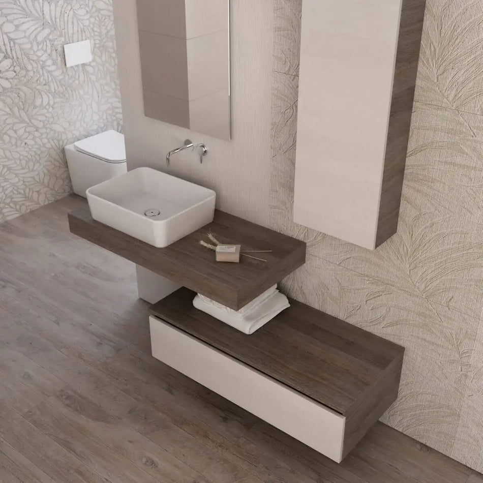 Mobile Bagno Completo Con Mensola e Lavabo Da Appoggio