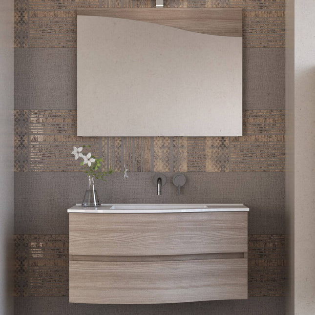 Mobile Bagno Curvo 90cm Sospeso Con Cassettoni