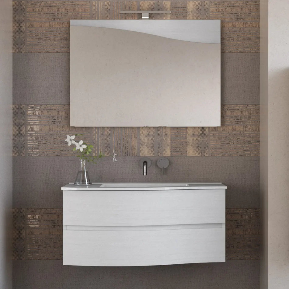 Mobile Bagno Curvo 90cm Sospeso Con Cassettoni - Larice Bianco