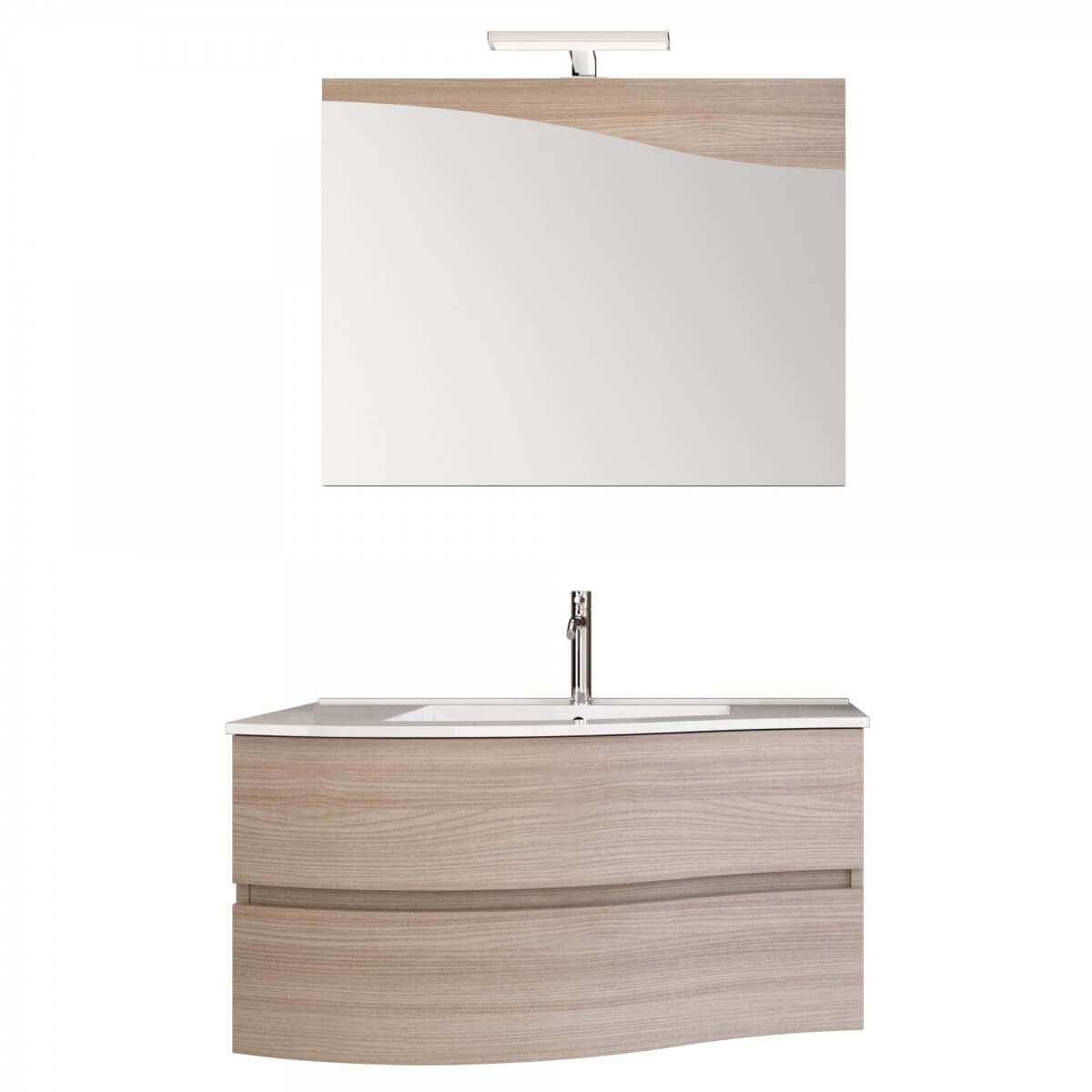 Mobile Bagno Curvo 90cm Sospeso Con Cassettoni Sinistra