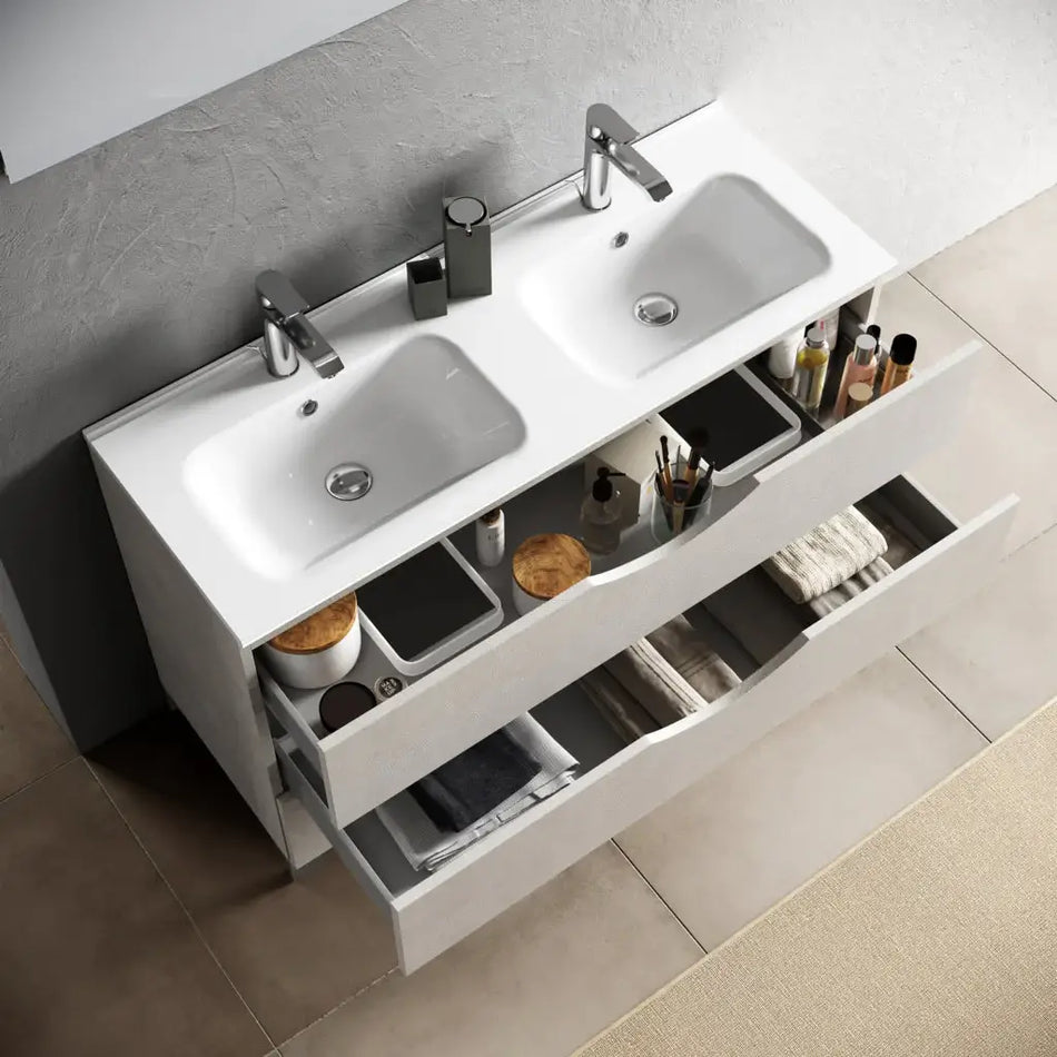 Mobile Bagno Sospeso 120cm Effetto Pietra Con Doppio Lavabo