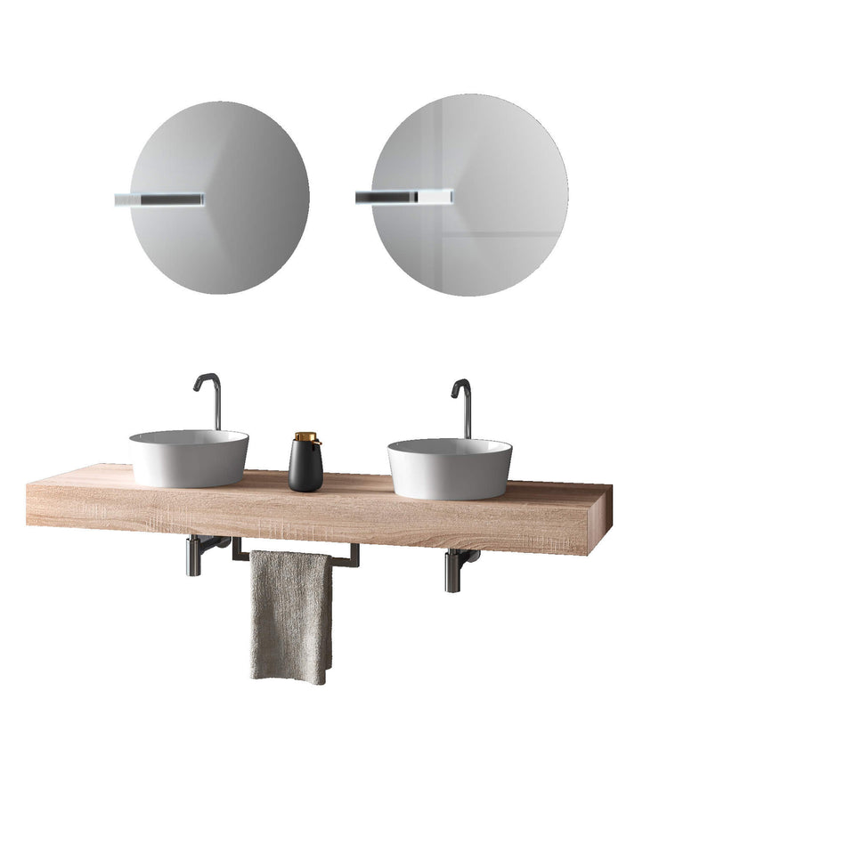 Mobile Bagno Sospeso 165cm Con Doppio Lavabo Doppio Specchio e Lampada Tabacco Chiaro