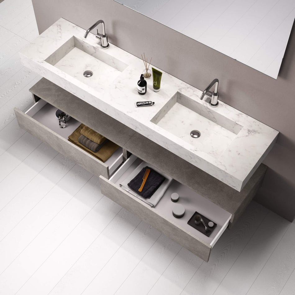 Mobile Bagno Sospeso 180cm Con Vasca Integrata Cassetto E Specchio