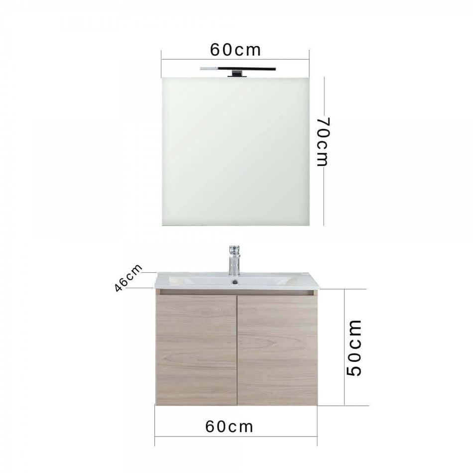 Mobile Bagno Sospeso 60cm Legno Chiaro