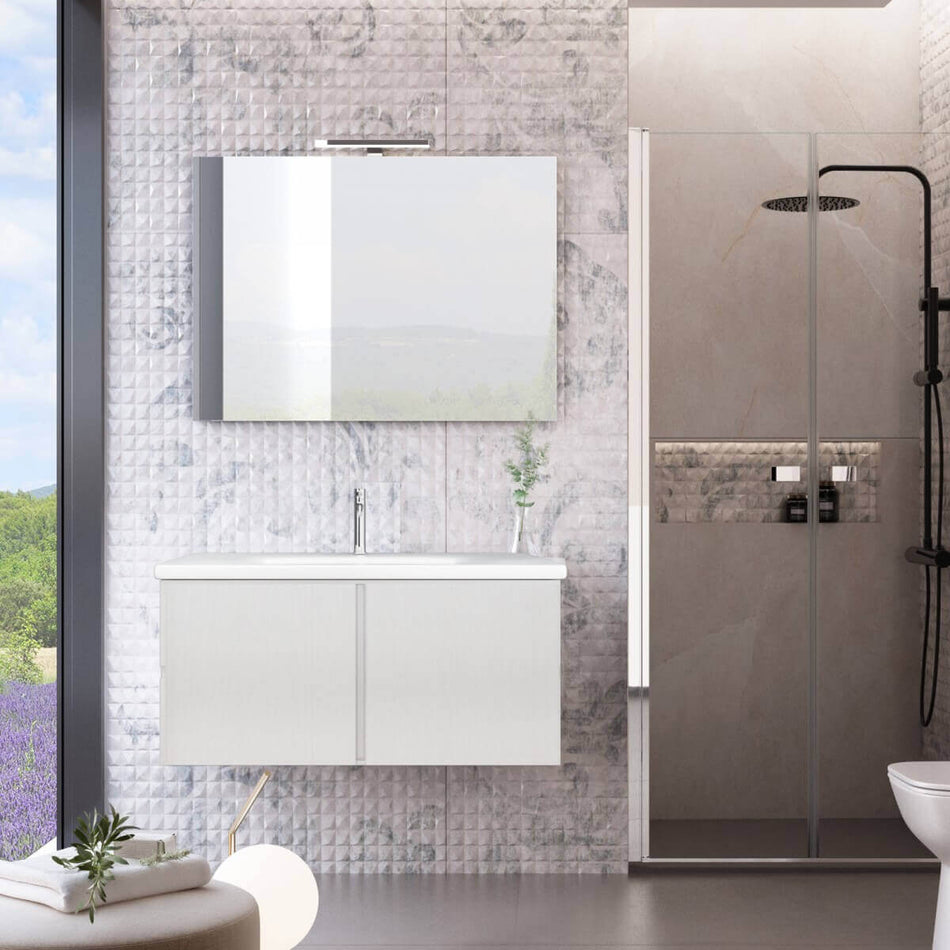 Mobile Bagno Sospeso 80cm Bianco Con Sportelli