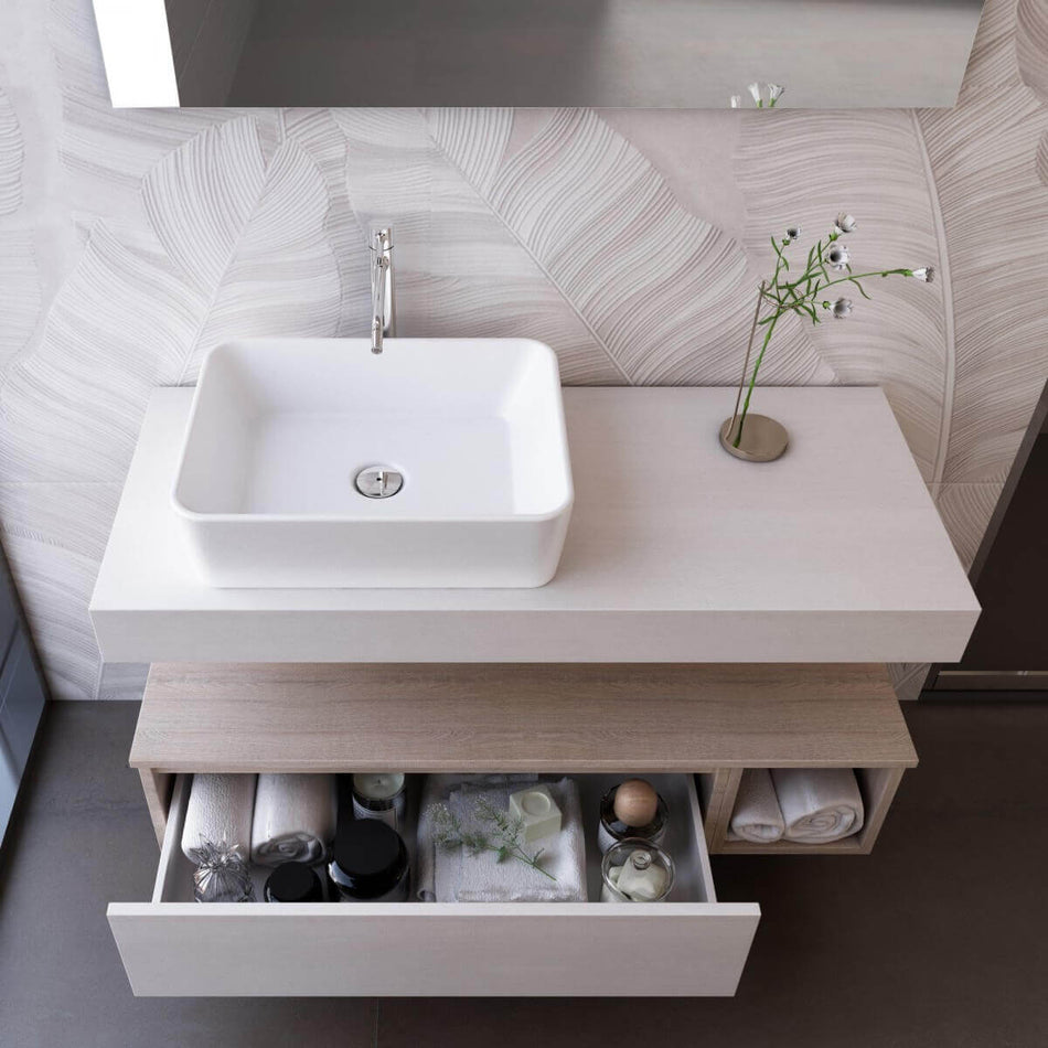 Mobile Bagno Sospeso Con Mensola e Lavabo Da Appoggio