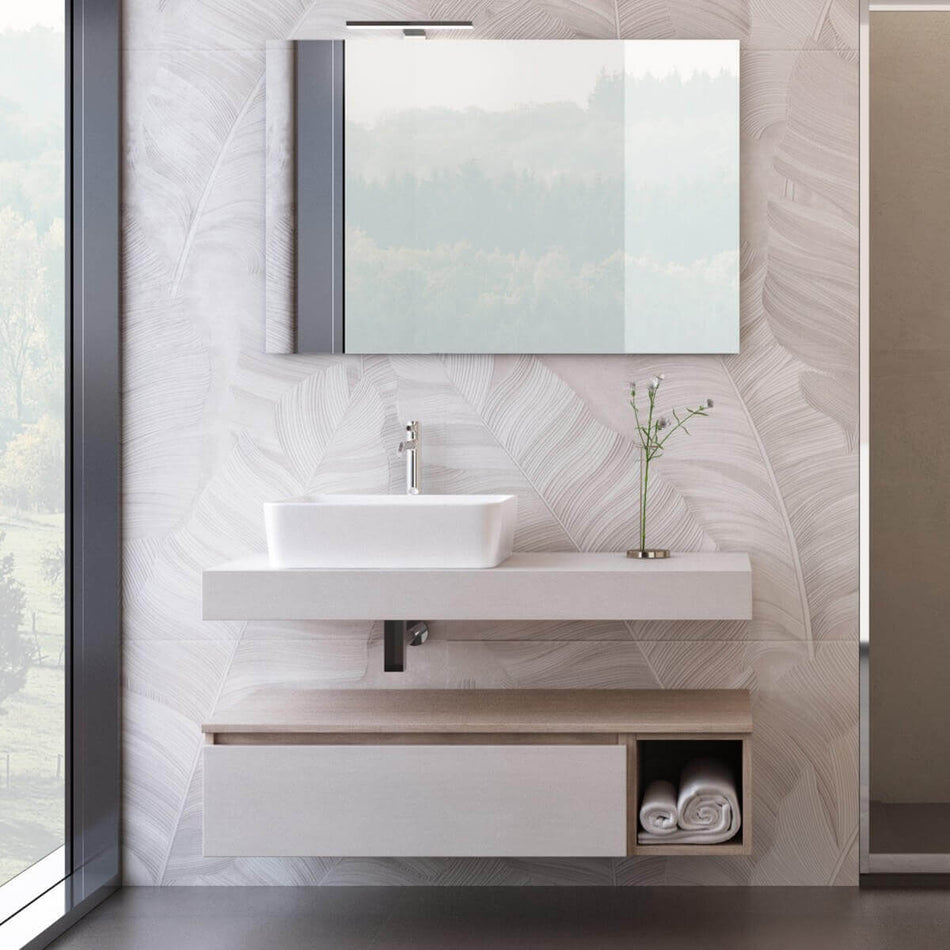 Mobile Bagno Sospeso Con Mensola e Lavabo Da Appoggio