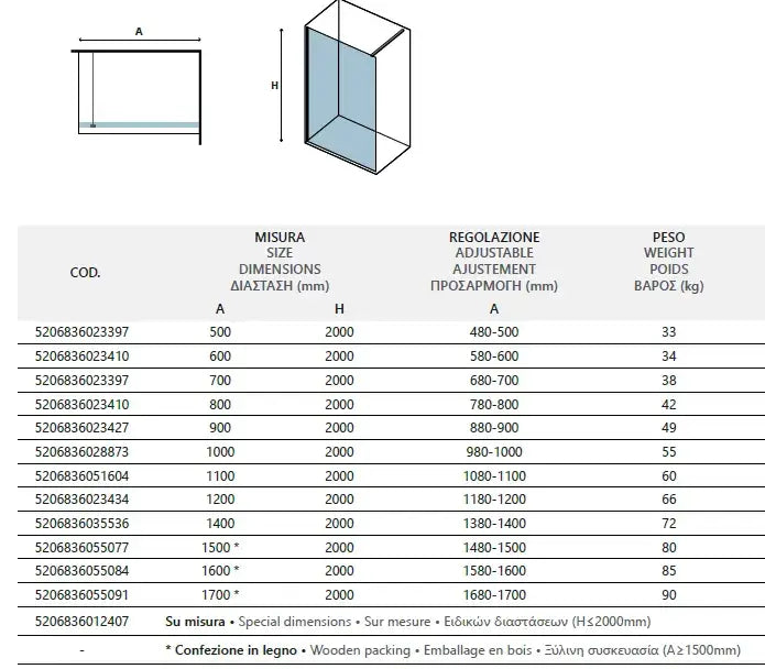 Parete Walkin H200cm Cristallo Trasparente 8mm Anticalcare - Shopbagno.it