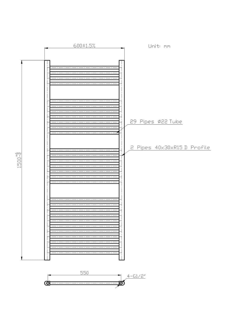 Termoarredo Scaldasalviette Bagno cm 150x55