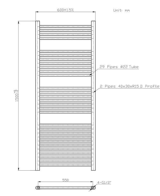 Termoarredo Scaldasalviette Bagno cm 150x60